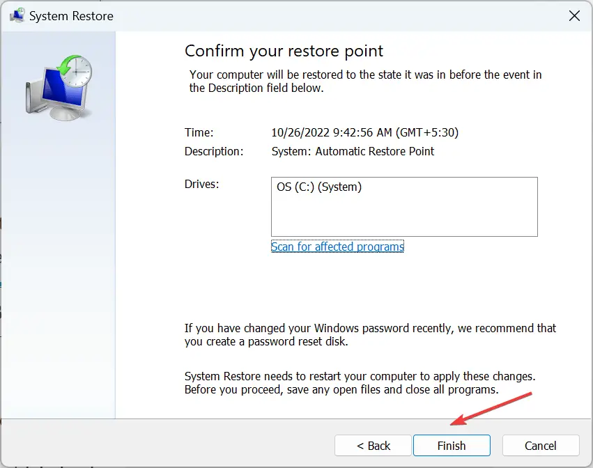 restauración del sistema para corregir la excepción de kmode no manejada en Windows 10