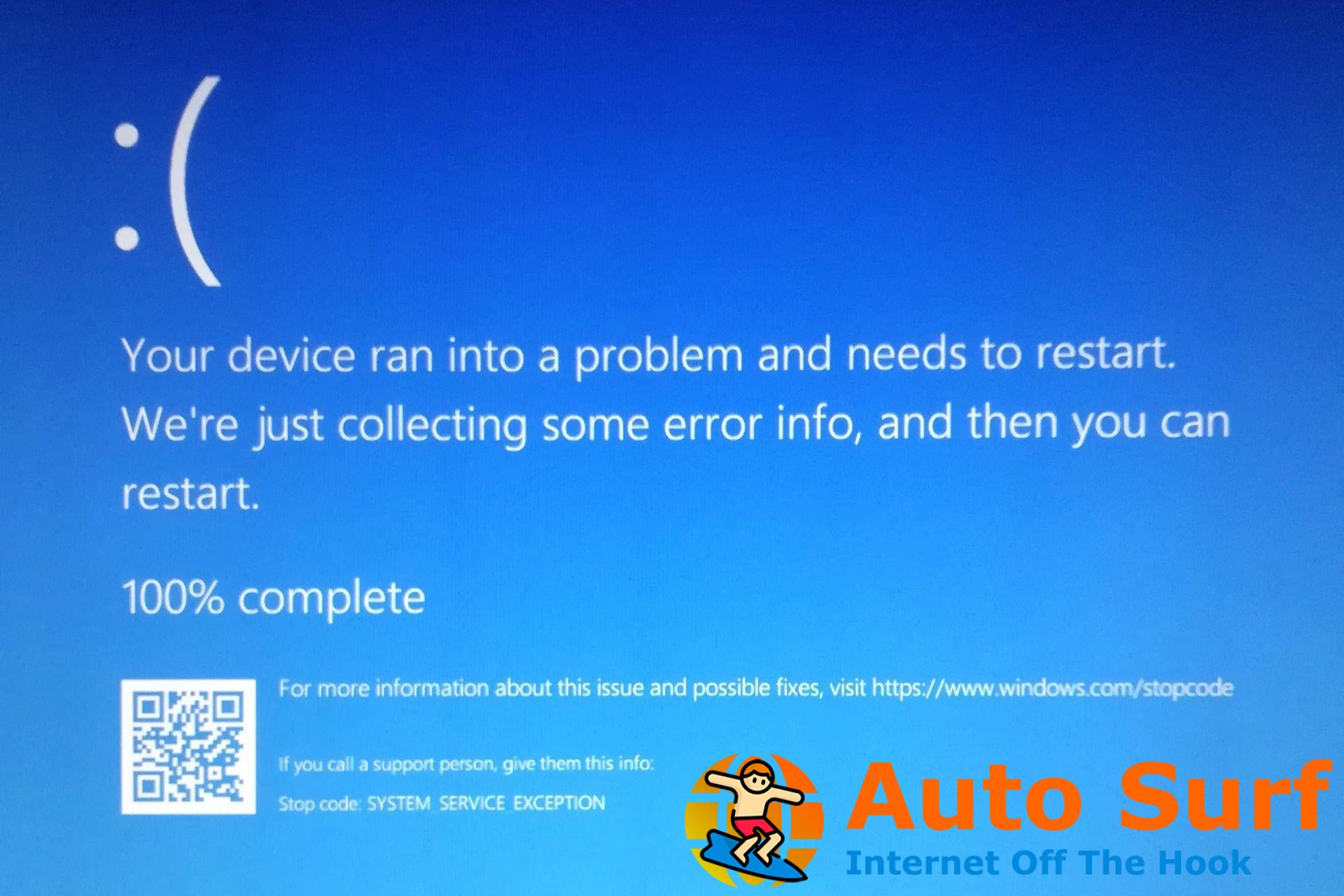 Excepción de servicio del sistema en Windows 10 [Diagnosed & Fixed]