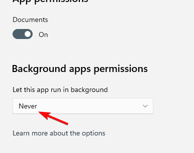 cambie los permisos de las aplicaciones en segundo plano a nunca