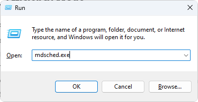 ejecución de la herramienta de diagnóstico de memoria Windows ejecute el comando