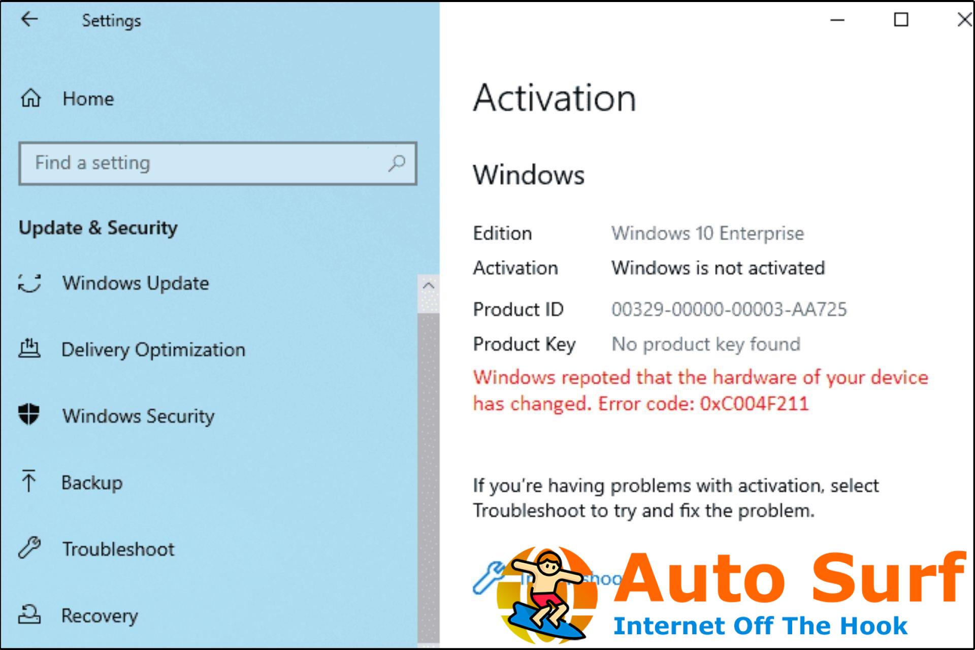 Cómo reparar el código de error de activación de Windows 10 0xc004f211
