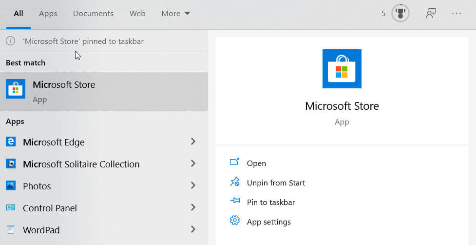 Abra Microsoft Store desde el menú Inicio