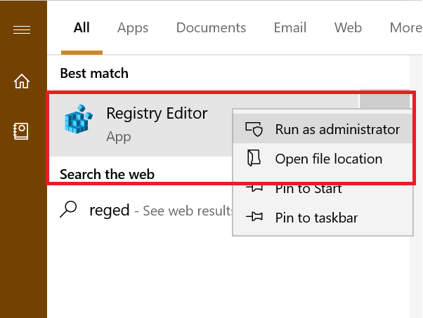 Ejecute Regedit como administrador Error de registro de Windows 10 al escribir el nuevo contenido del valor