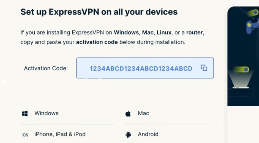 configurar el código de activación de expressvpn