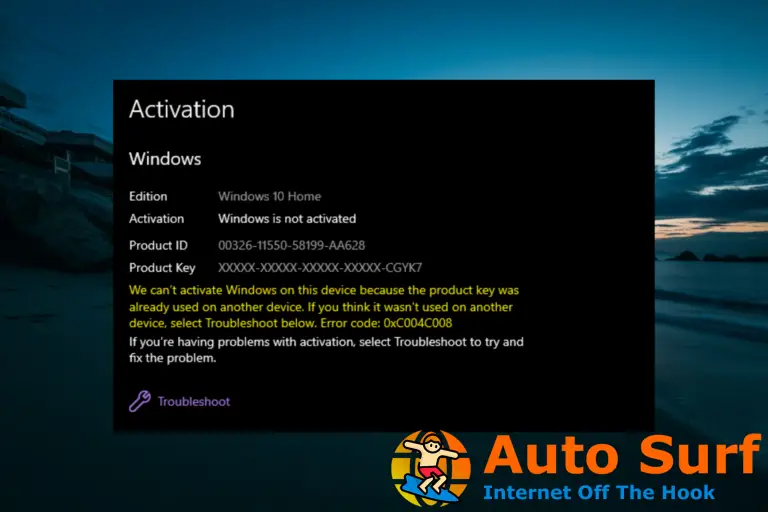 Corrección: Código de error de activación 0xC004C008 en Windows 10 y 11