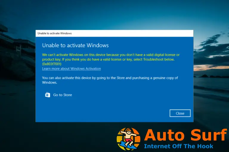 Corrección: Error de activación de Windows 10 0x803f7001 [5 Quick Ways]