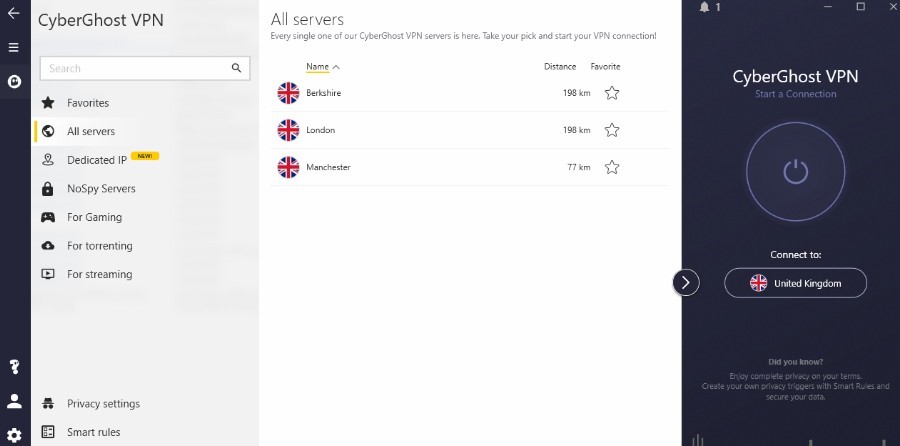 cyberghost vpn todos los servidores del Reino Unido