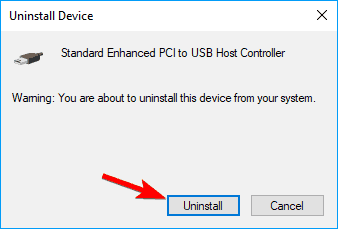 El mensaje de error Quitar hardware de forma segura desinstala el controlador de host USB PCI mejorado estándar