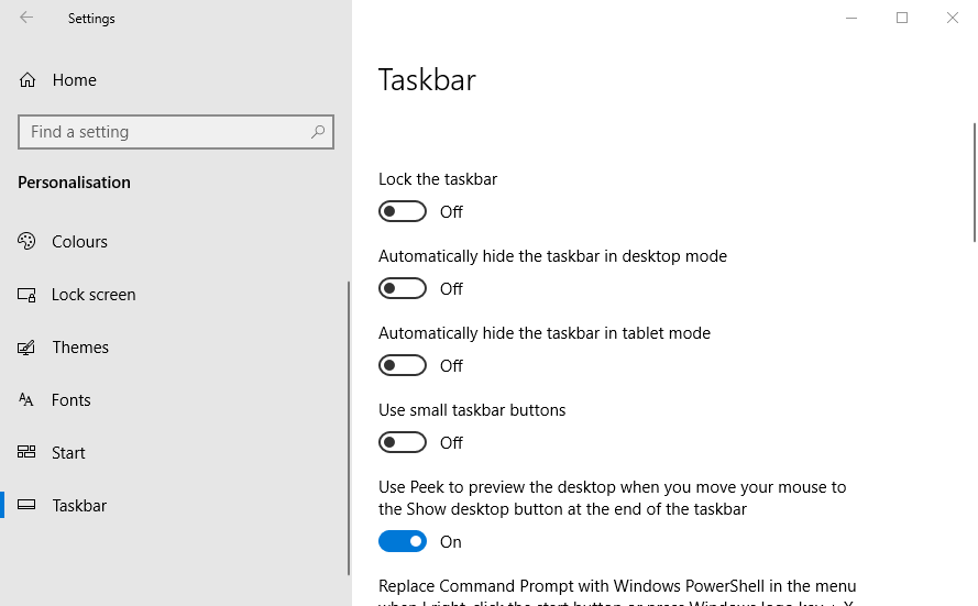 Opciones de la barra de tareas cómo recuperar la barra de herramientas en Windows 10