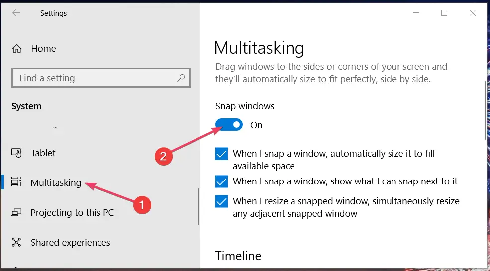 La opción Ajustar ventanas desactiva el cambio automático de tamaño de ventana de Windows 10