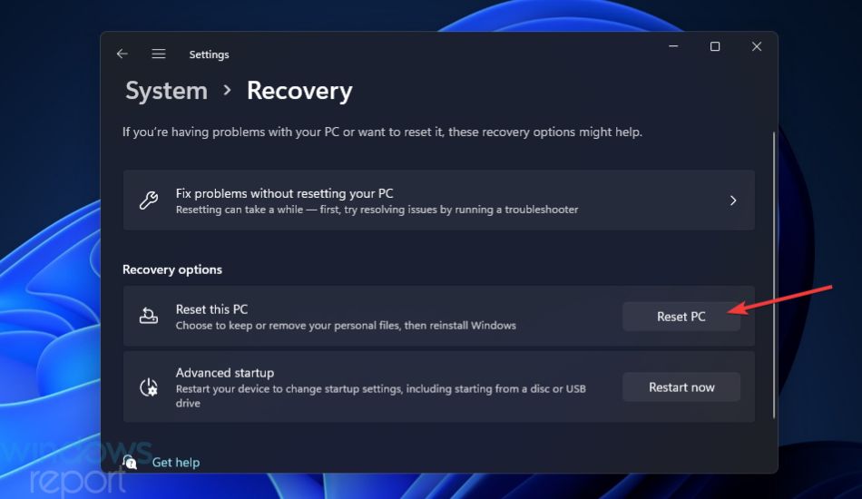Botón Restablecer PC Actualización de Windows Algo salió mal Windows 11