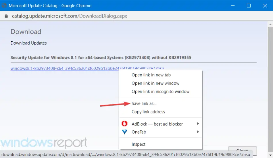 Guardar enlace como opción Actualización de Windows Algo salió mal Windows 11