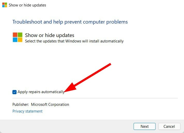 aplicar reparaciones automáticamente error de actualización de Windows 11