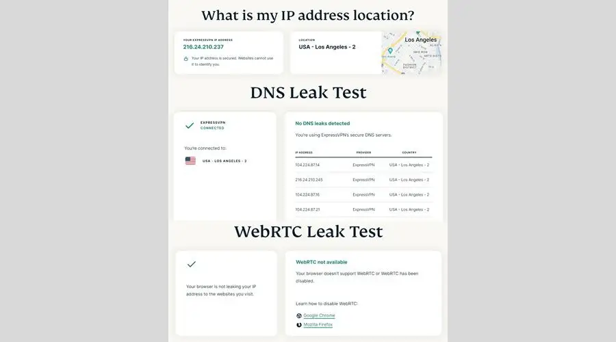 Use el verificador de direcciones IP, la prueba de fugas de DNS o la prueba de fugas de WebRTC