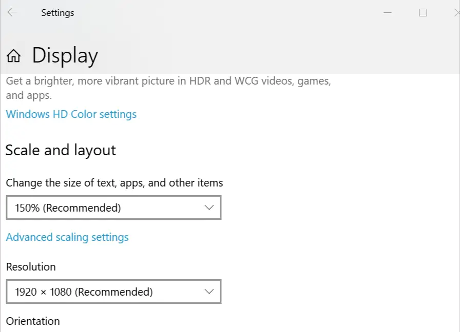 Cambiar la resolución de pantalla y el tamaño del texto en Windows 10