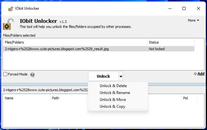 Desbloquear opciones de operación desbloquear ventanas de archivos