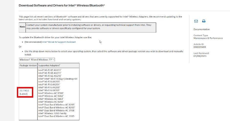 Descargue e instale el controlador Intel Bluetooth para Windows 11