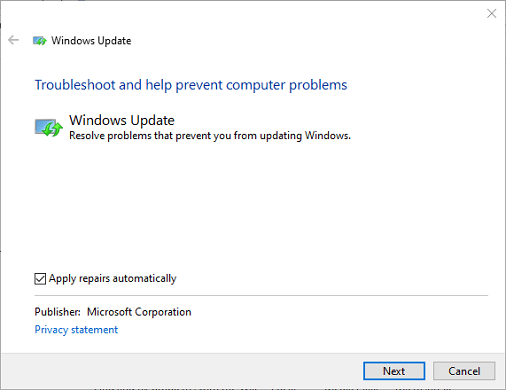 Solucionador de problemas de Windows Update Código de error de actualización de Windows 80244010