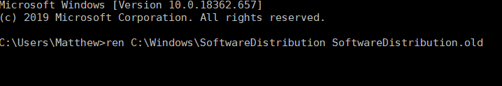 comando de cambio de nombre Código de error de actualización de Windows 80244010