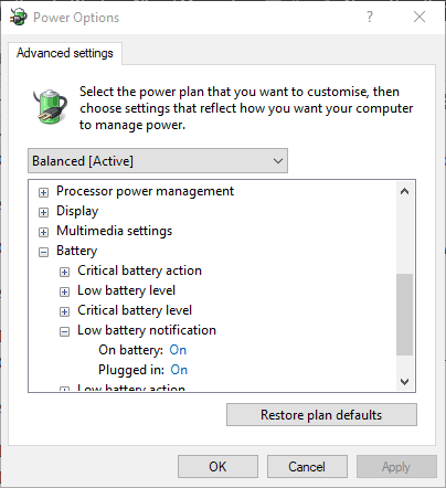 Cómo arreglar la notificación de batería baja que no funciona en Windows 10