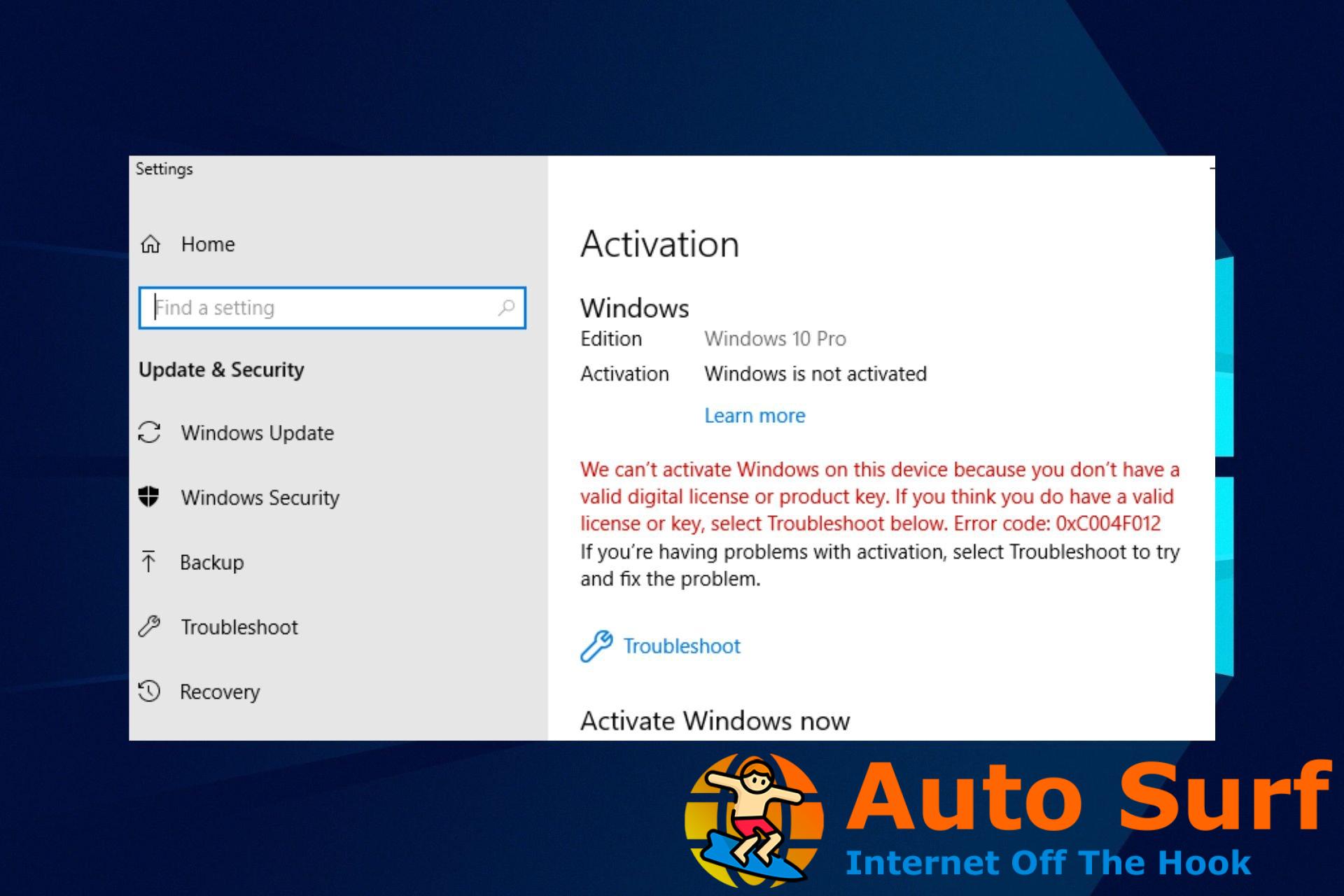 0xc004f012 Error de activación de Windows: cómo solucionarlo