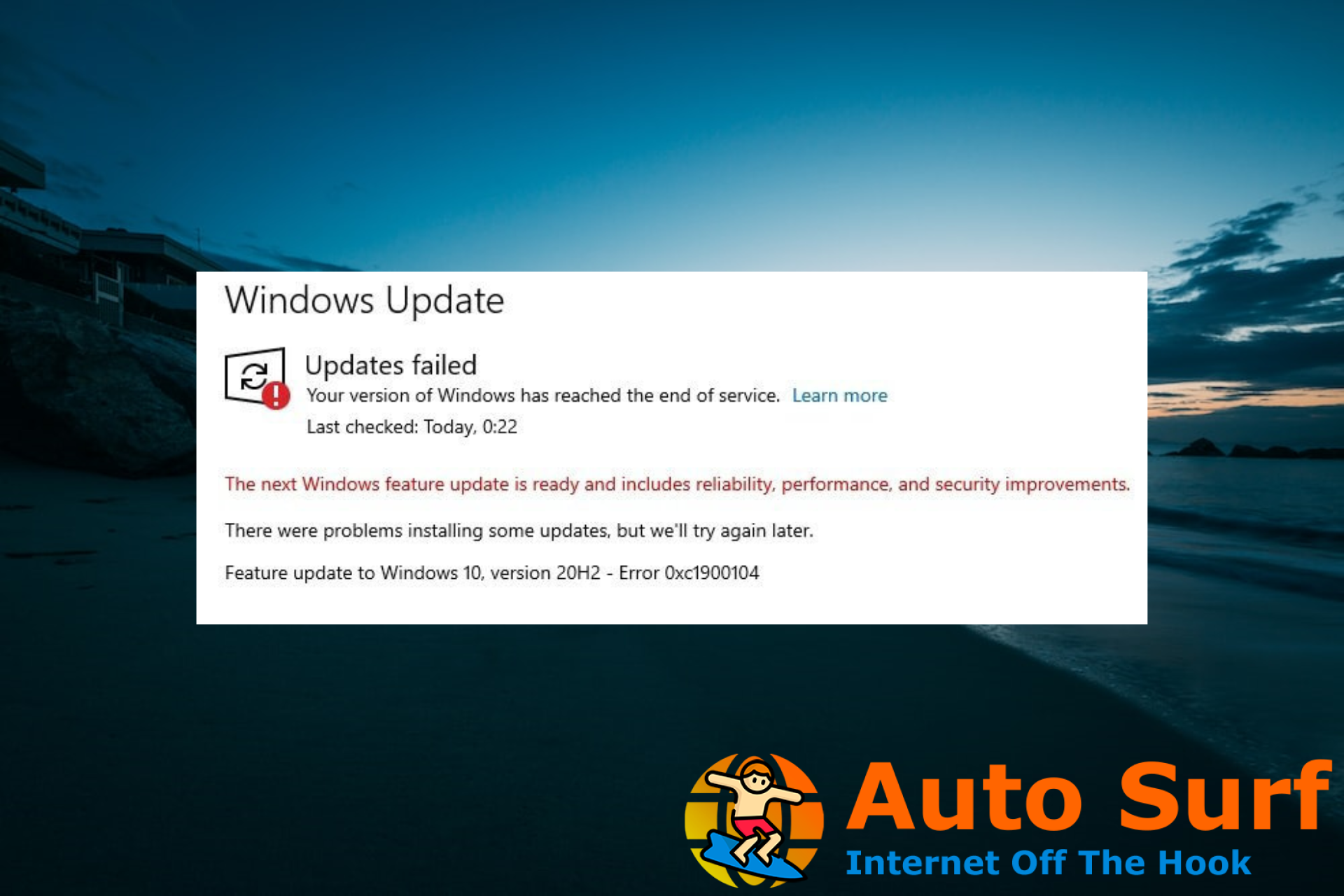 0xc1900104 Error de actualización de Windows: cómo solucionarlo y causas