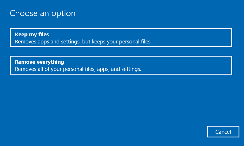 Opción Mantener mis archivos Error de actualización de Windows 0xc190011f