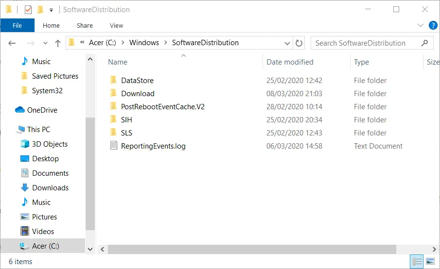 Carpeta de distribución de software Error de actualización de Windows 0xc190011f