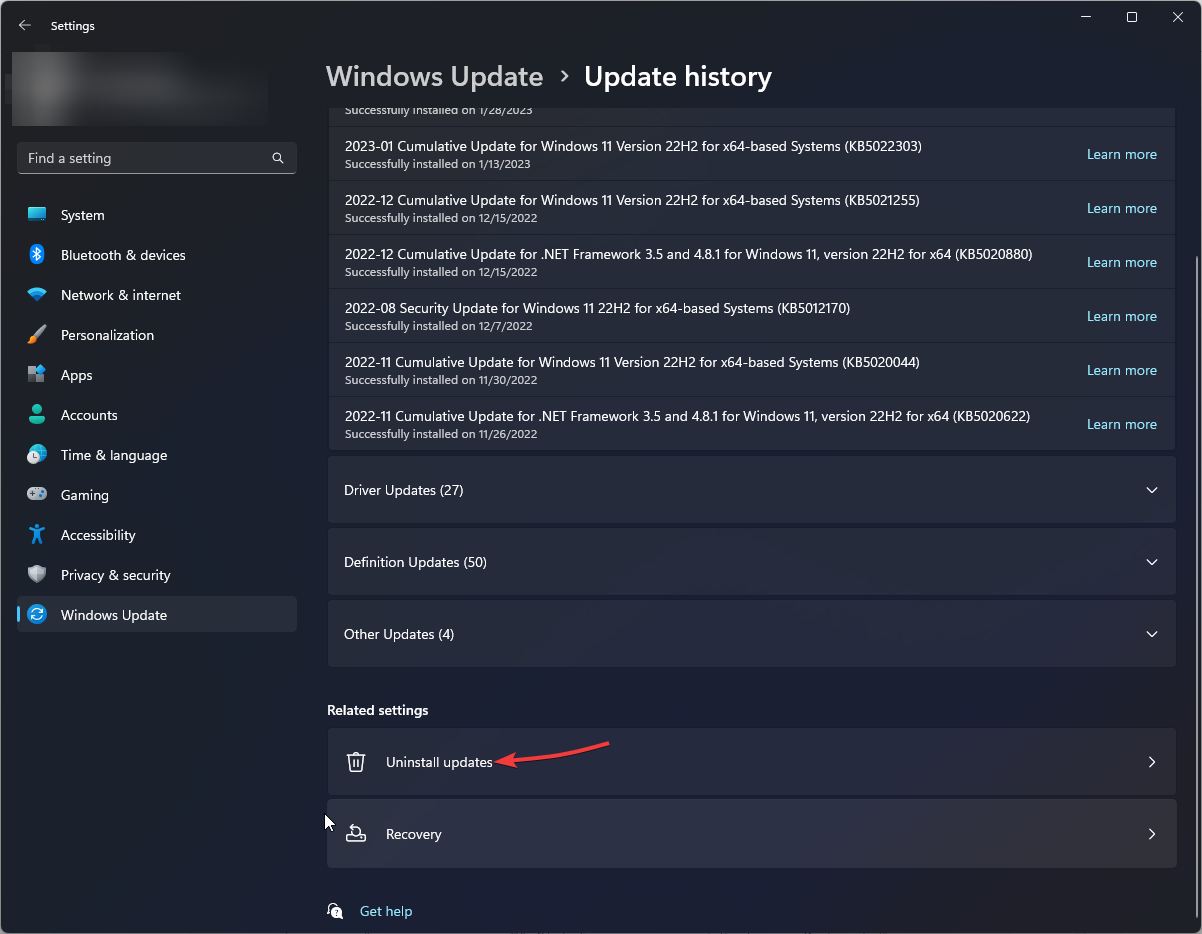 Desinstalar actualizaciones: Windows 11 no puede encontrar la impresora