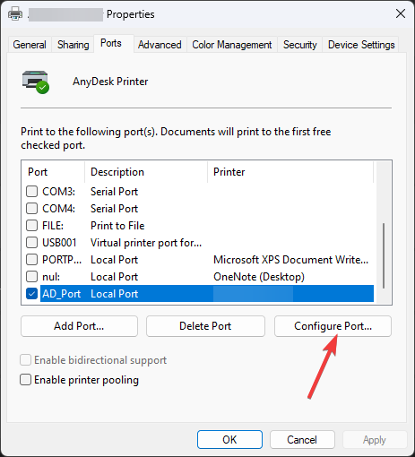 La pestaña Puerto de Windows 11 no puede encontrar la impresora