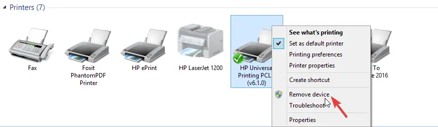 eliminar dispositivo no se puede contactar con la impresora a través de la red