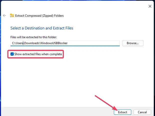 Mostrar la opción de archivos extraídos cómo habilitar el puerto usb bloqueado por el administrador