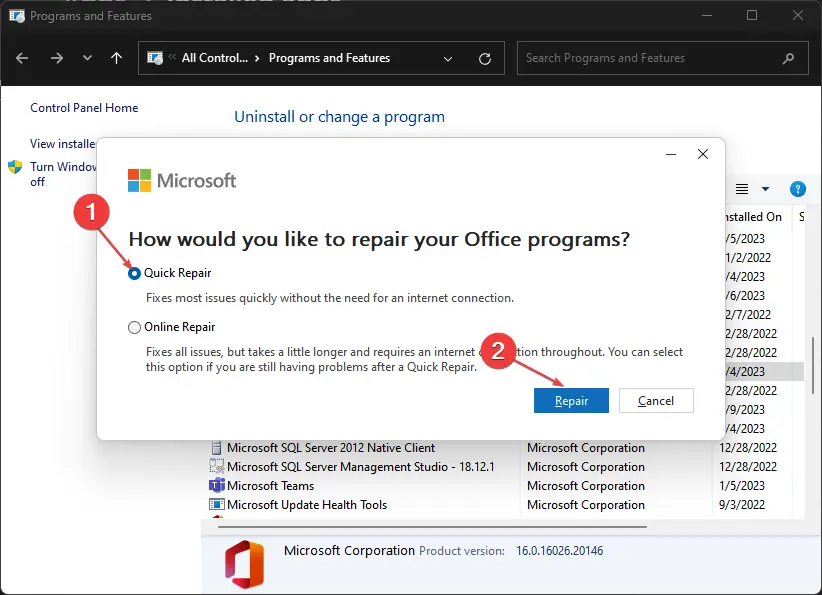 5 formas de corregir el código de error de Microsoft Office 147-0