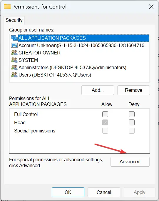 avanzado para restablecer los permisos de registro de Windows 10