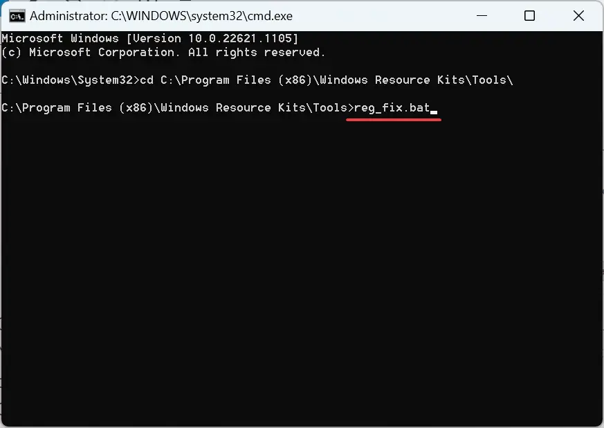 reg_fix.bat para restablecer los permisos de registro de Windows 10