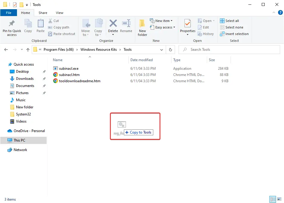 mover para restablecer los permisos de registro de Windows 10