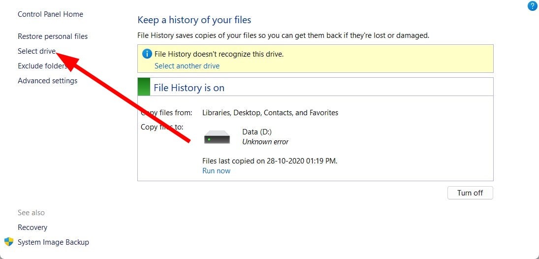Historial de archivos no se encontraron unidades utilizables: cómo solucionar este error