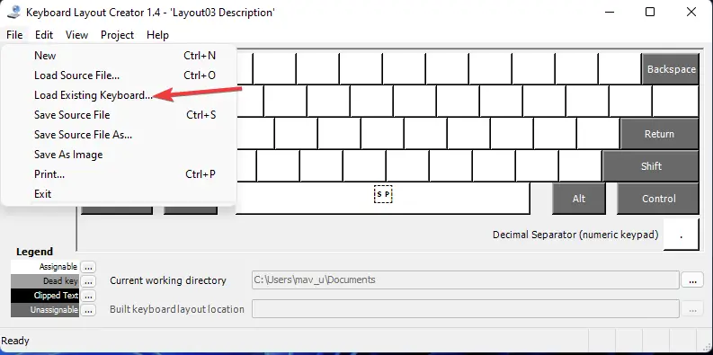 Cargar opción de teclado existente Diseño de teclado Windows 11