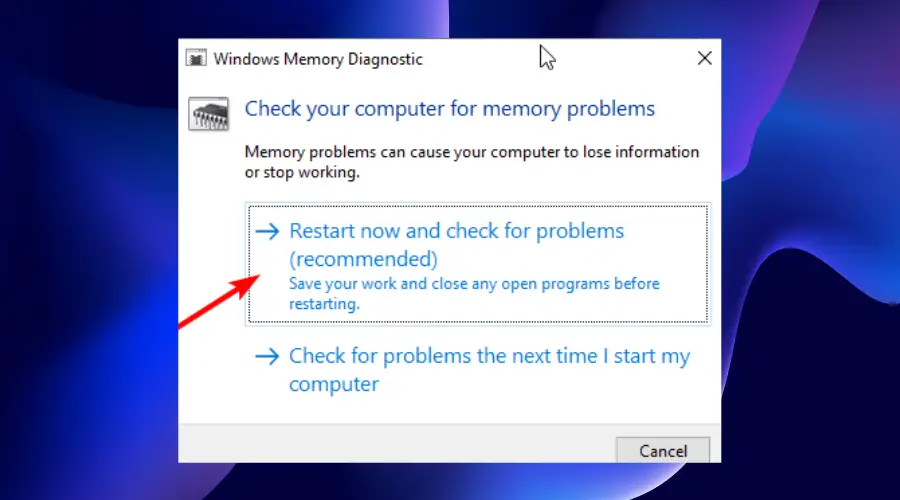 Diagnóstico de memoria Windows 11 punto de interrupción alcanzado