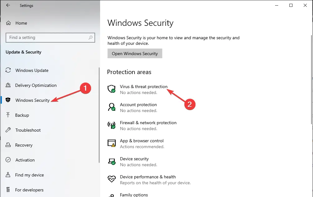 Seguridad de Windows Protección contra virus y amenazas 0x80070006