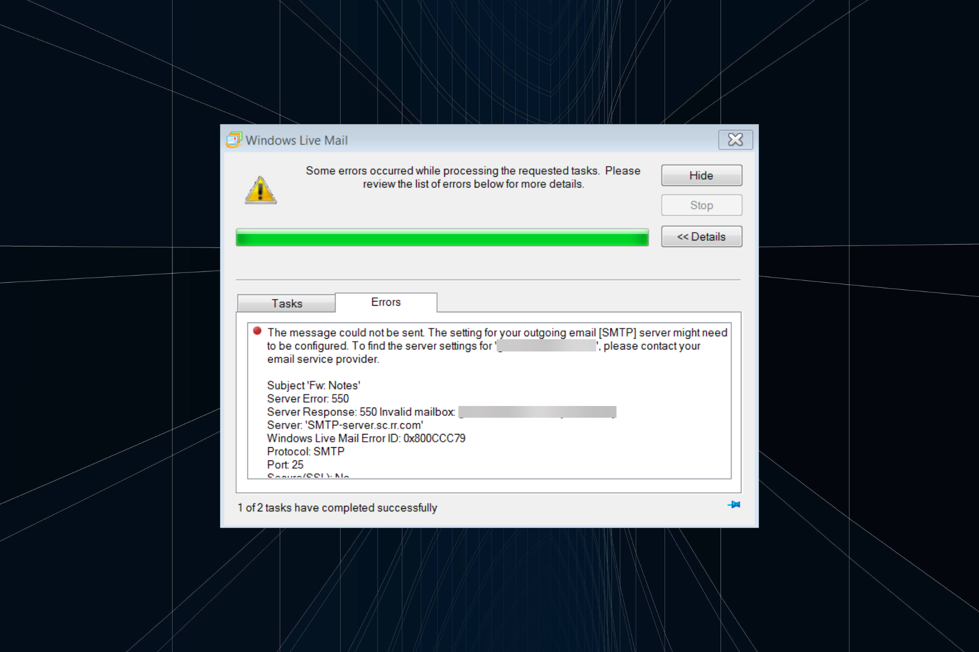 corregir el error 0x800ccc79 en Windows Live Mail