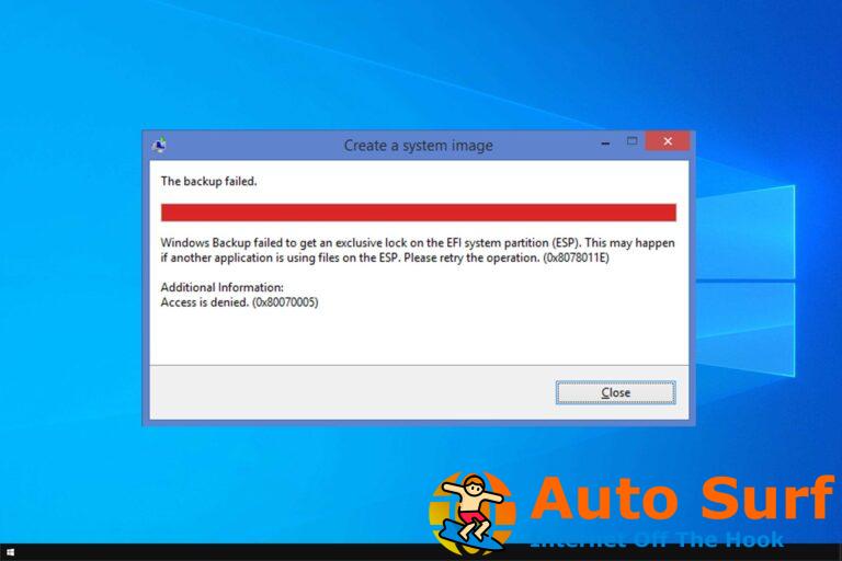 La copia de seguridad de Windows falló con el código de error 0x8078011e [Fix]