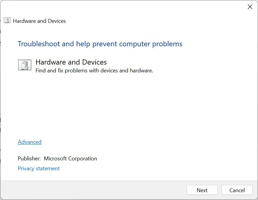 solucionador de problemas de hardware y dispositivos para reparar Windows 10 no puede encontrar la impresora