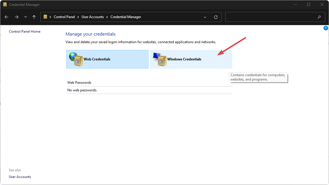 Ir a las credenciales de Windows Windows 11