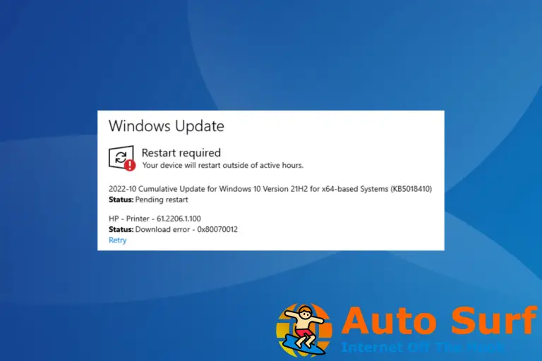 5 formas de corregir el error de actualización de Windows 0x80070012