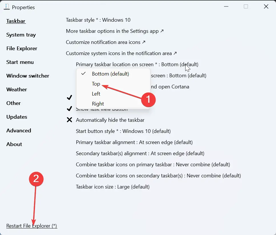 barra de tareas superior de Windows 11 siempre en la parte superior