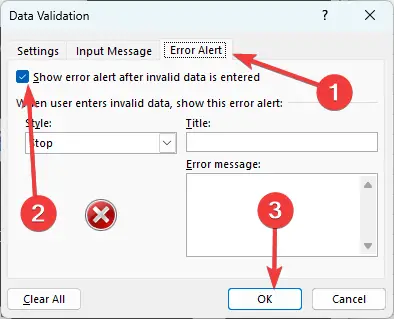 Solución: este valor no coincide con la validación de datos