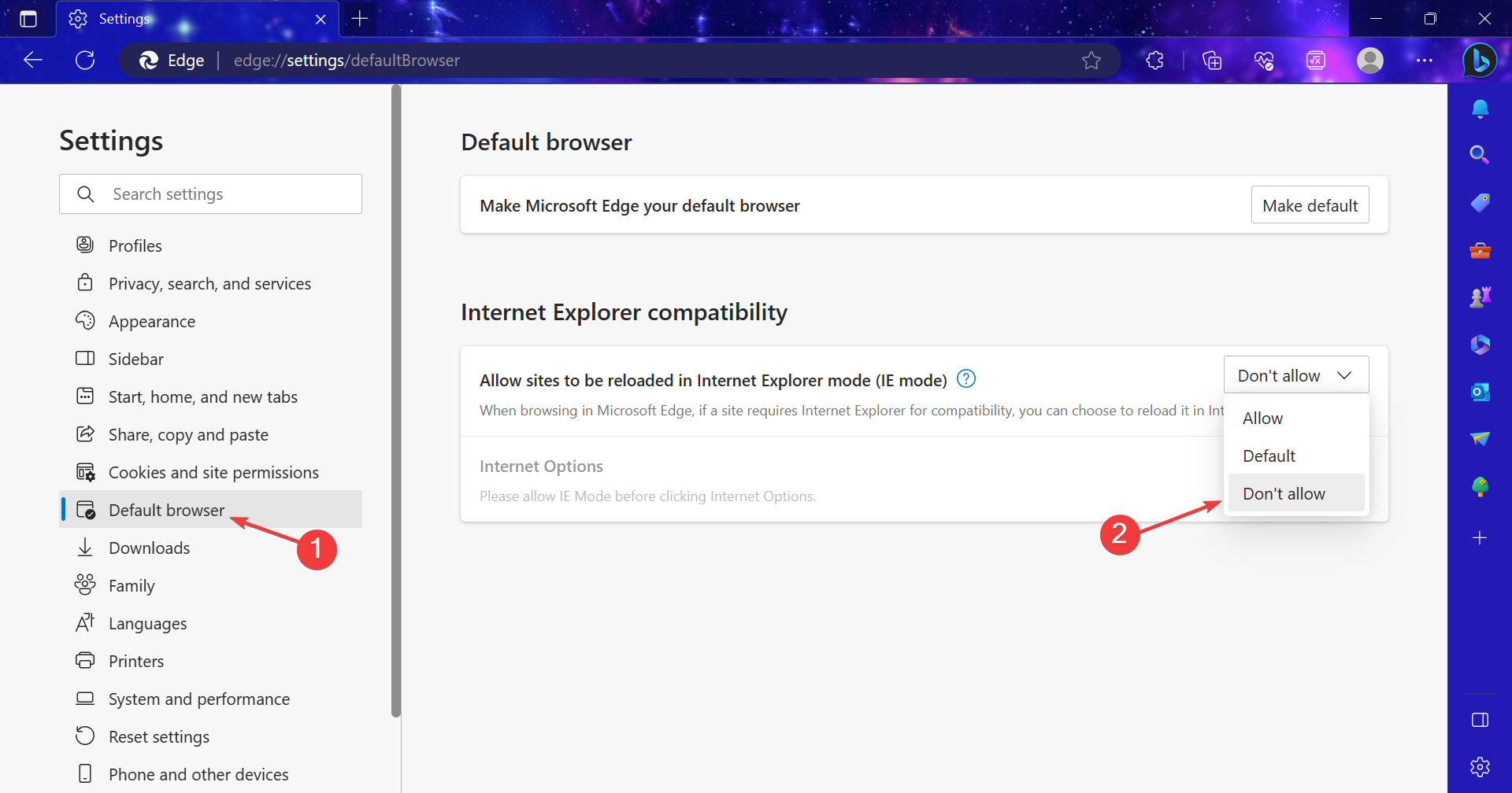 deshabilite el modo IE para arreglar que Internet Explorer no se abra