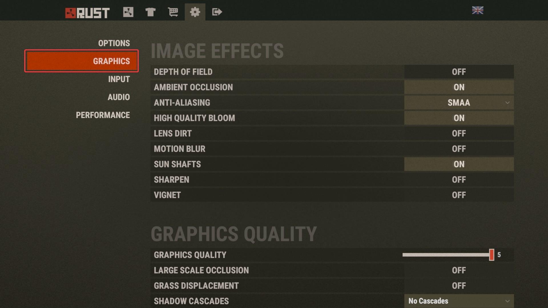 Ajuste los gráficos de Rust si tiene un FPS bajo.