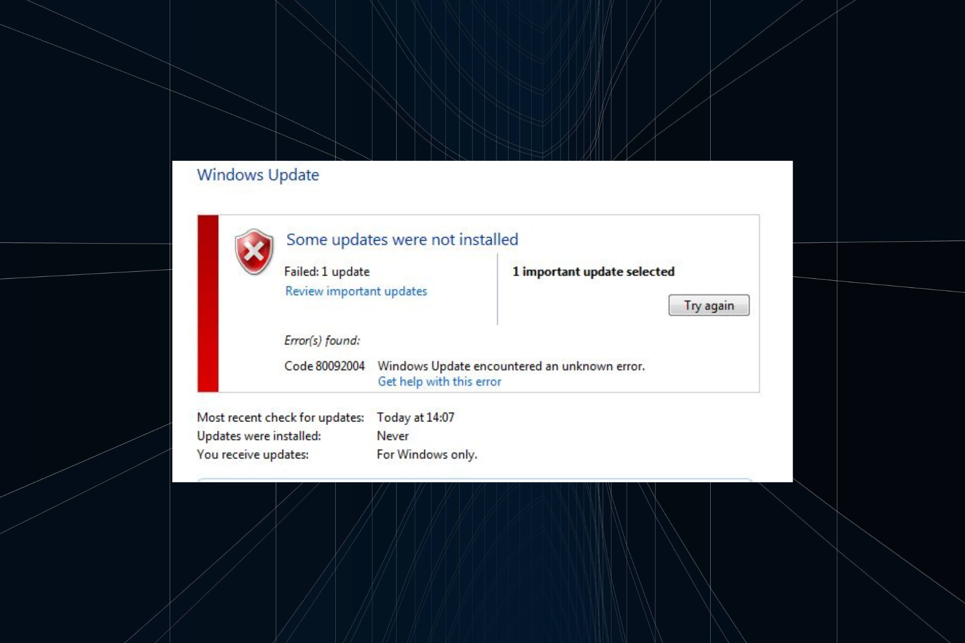 corregir el error de actualización de Windows 80092004